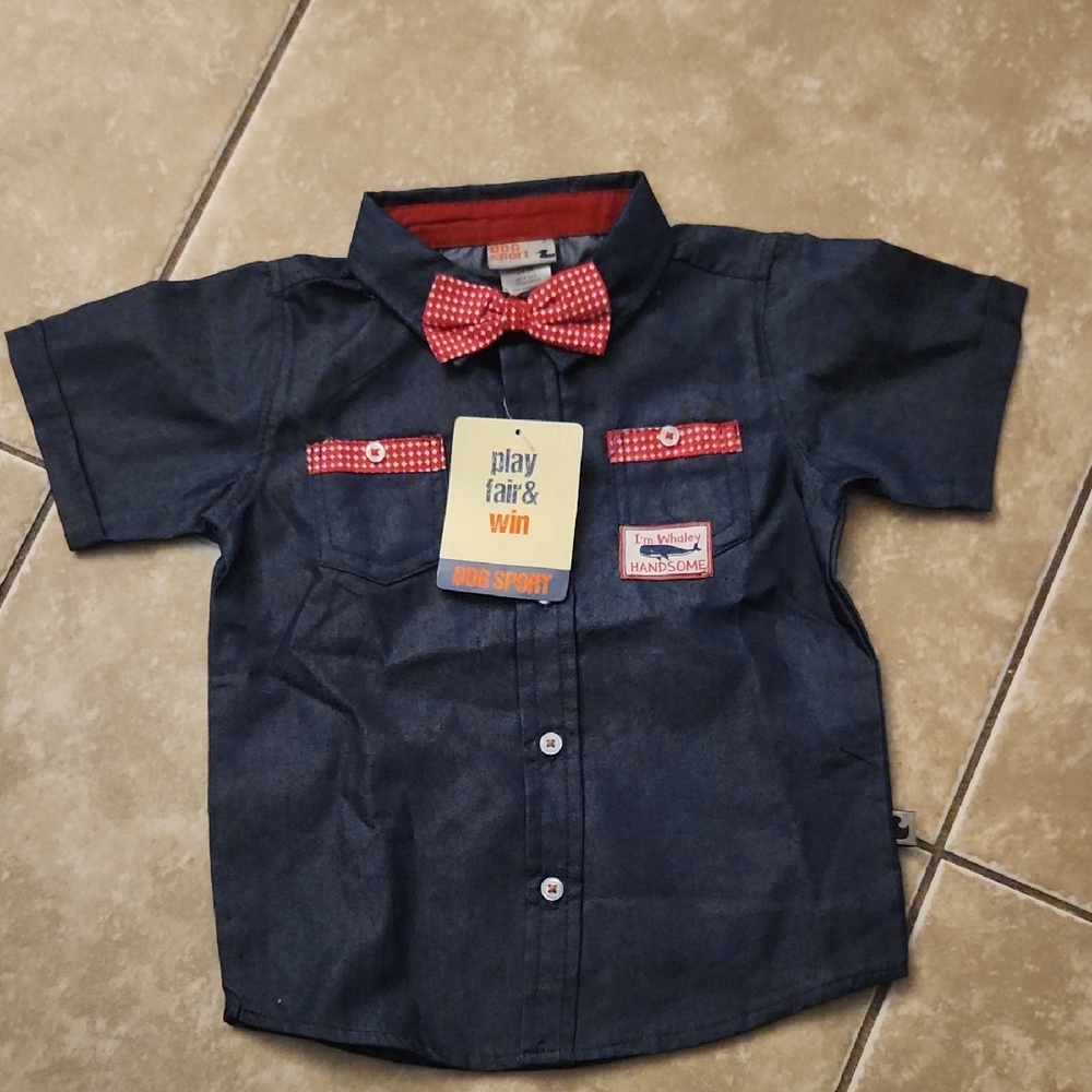 Charming Navy Blue Kids Shirt with Red Accents